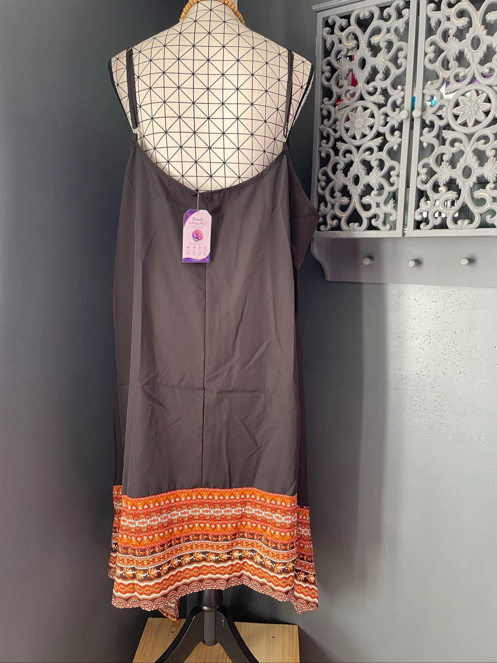 💖 asymmetrische bruine oversized jurk 52 vloeiende bandjes boho chic print 💖 – photo 5
